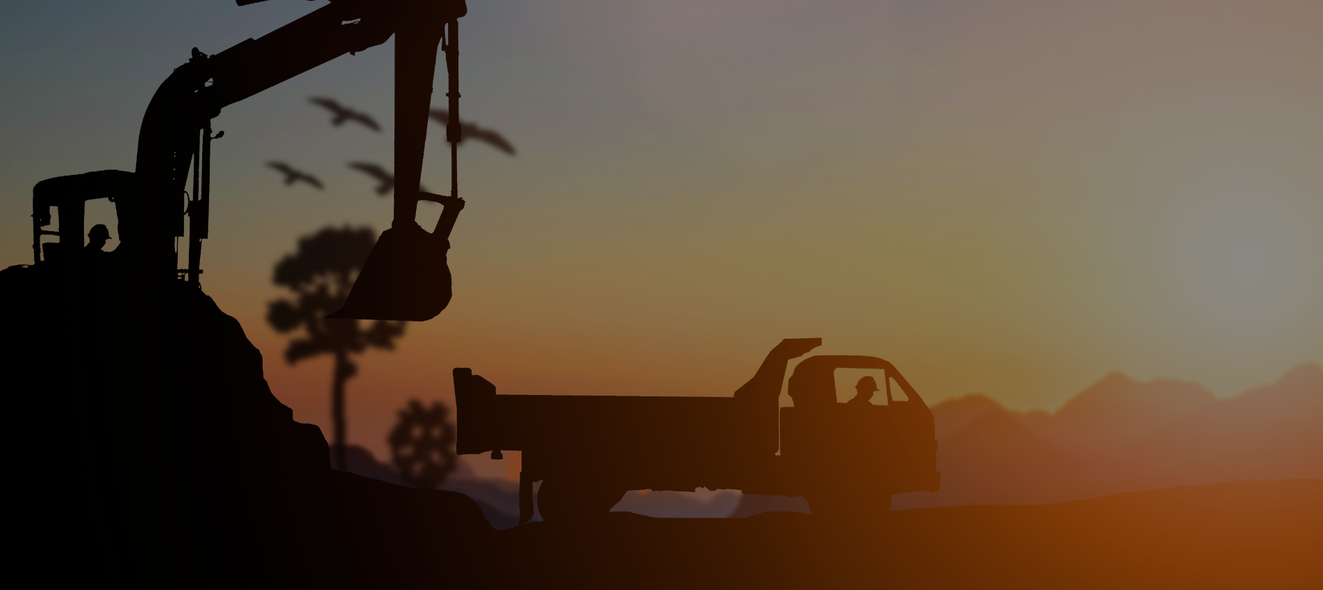 Chantier BTP au coucher du soleil